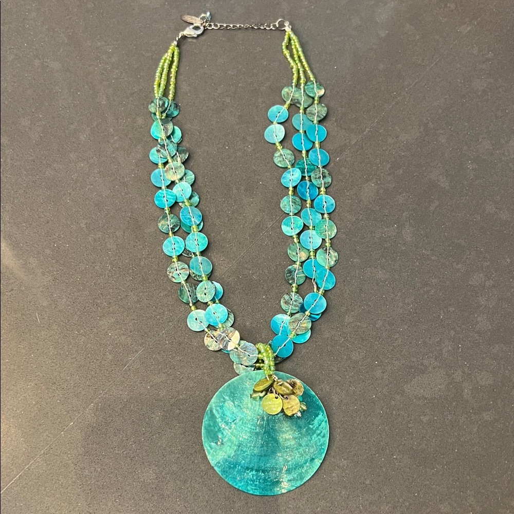 Turquoise and Green Capiz Shell Necklace
